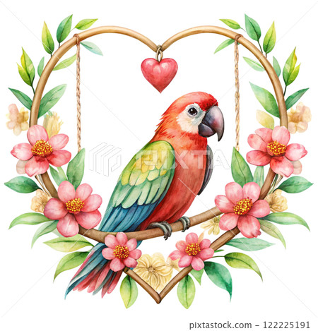 Cute parrot Flower Valentine Clipart Watercolor  122225191