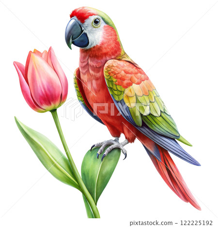 Cute parrot Flower Valentine Clipart Watercolor  122225192
