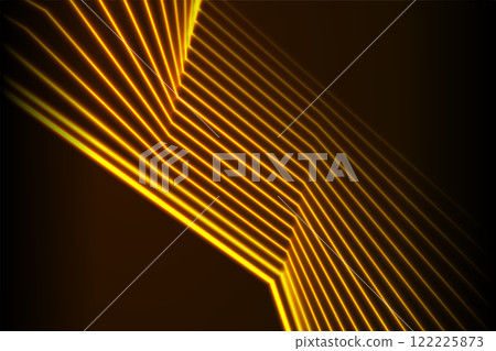 Bright orange neon laser curved lines technology background 122225873