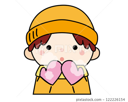 Illustration of a boy with white breath from the cold, with lines and color 122226154