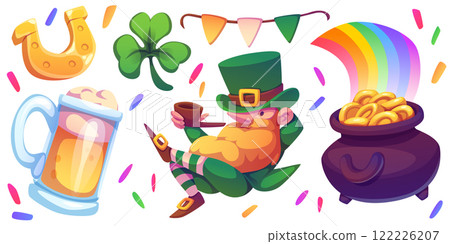 Saint Patrick holiday set with magical elements 122226207