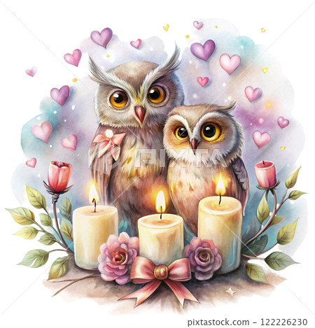 Owls  Valentine's Day Clipart Watercolor  122226230