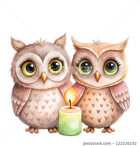 Owls  Valentine's Day Clipart Watercolor  122226232