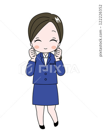A woman smiling and encouraging others to keep fighting - Full-body illustration of a cute woman in a suit 122226352