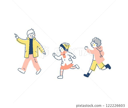 Children in winter clothes running 122226603