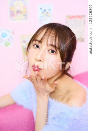 Fashion portrait of young woman in fairy tale room Fashion portrait of young woman in fairy tale room 122226805