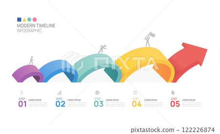 Infographics arrow symbol timeline business ladder 5 steps to success template vector. 122226874