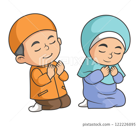 Cute two Muslim kid praying of illustration 122226895