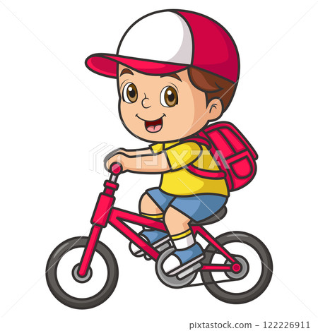 happy cute little boy riding bicycle of illustration happy cute little boy riding bicycle of illustration 122226911
