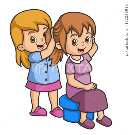 Daughter Making mother Beautiful Hairstyle of illustration 122226918