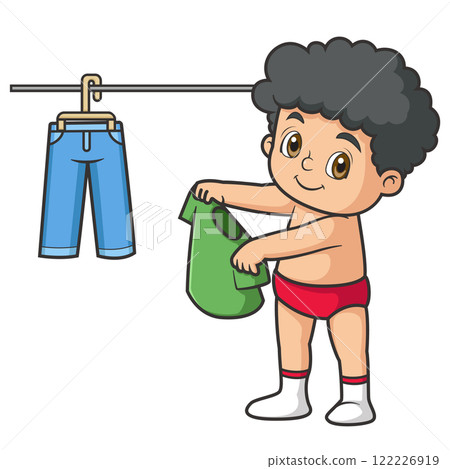Boy kid dressing up or changing cloth of illustration 122226919