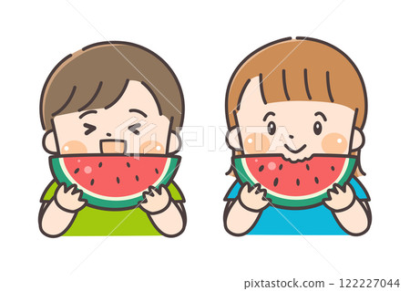 兩個孩子吃西瓜 122227044