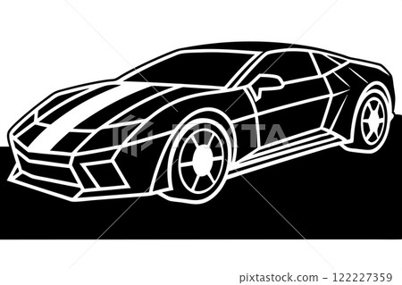 A bold, stylized silhouette of a modern sports car. 122227359