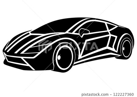 A bold, stylized silhouette of a modern sports car. A bold, stylized silhouette of a modern sports car. 122227360