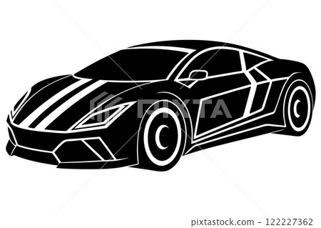 A bold, stylized silhouette of a modern sports car. 122227362