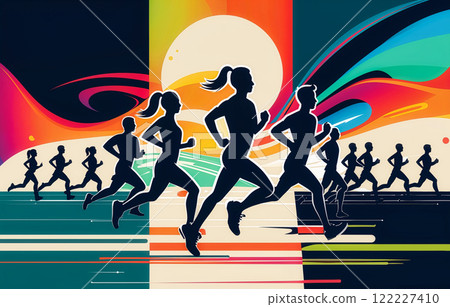 Running silhouette colorful. Ideal for running poster. AI Generated 122227410