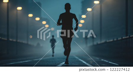 Running silhouette colorful. Ideal for running poster. AI Generated 122227412