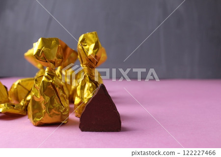 Close-up Chocolate Shape Triangle Truffle Cone With Space For Copy Space Text 122227466