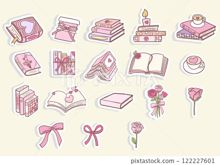 Vintage Girly Bookish, Book Lover Sticker. Vector illustration 122227601