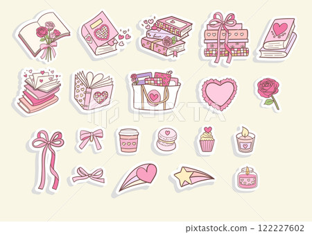 Vintage Girly Bookish, Book Lover Sticker. Vector illustration 122227602