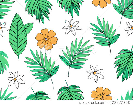 Vibrant Tropical Floral Pattern Background 122227808