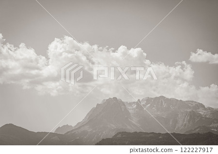 Wonderful wooded mountain and alpine panorama in Pongau Salzburg Austria. 122227917