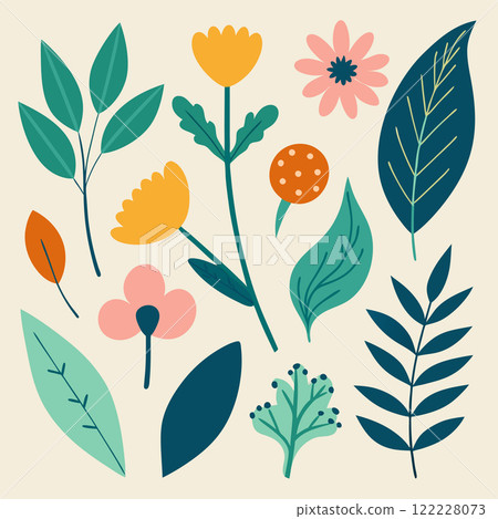 Colorful floral and botanical design for spring or summer projects 122228073