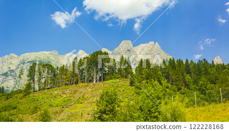Wonderful wooded mountain and alpine panorama of Fritzerkogel in Austria. 122228168