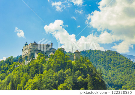 Castle Hohenwerfen chateau fortress on mountain in Werfen Salzburg Austria. Castle Hohenwerfen chateau fortress on mountain in Werfen Salzburg Austria. 122228580