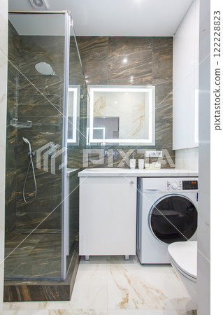 Luxury bathroom interior design and ceramic tile wall 122228823