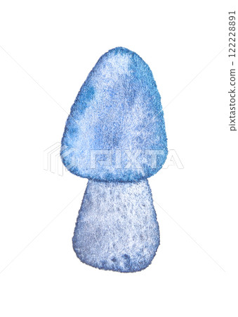 Watercolor mushroom illustration in blue hues on white background Watercolor mushroom illustration in blue hues on white background 122228891