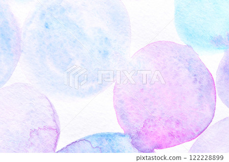Abstract watercolor circles in pastel blue and purple hues for artistic 122228899
