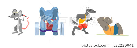 Funny Animal in Gym Do Sport Activity Vector Set Funny Animal in Gym Do Sport Activity Vector Set 122229041