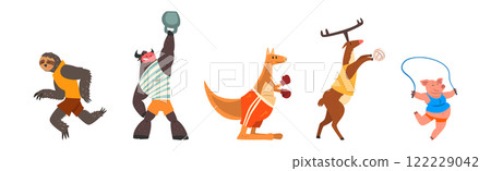 Funny Animal in Gym Do Sport Activity Vector Set Funny Animal in Gym Do Sport Activity Vector Set 122229042