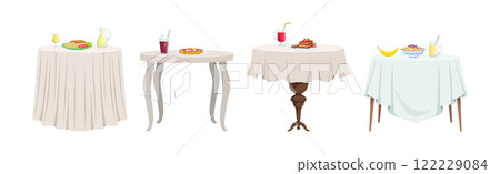 Served Table with Plating and Meal Setting Vector Set Served Table with Plating and Meal Setting Vector Set 122229084