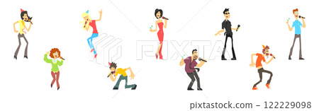 People Character Dancing and Singing in Karaoke Club Vector Set People Character Dancing and Singing in Karaoke Club Vector Set 122229098