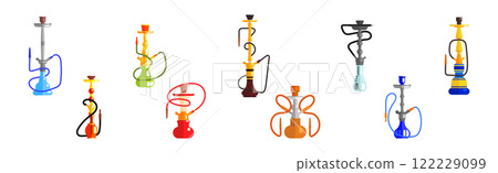 Hookah Device with Tube for Smoking Vector Set 122229099