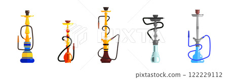 Hookah Device with Tube for Smoking Vector Set Hookah Device with Tube for Smoking Vector Set 122229112