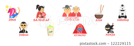Japanese Famous Object and Symbol with Inscription Vector Set 122229115
