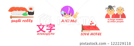 Japanese Famous Object and Symbol with Inscription Vector Set Japanese Famous Object and Symbol with Inscription Vector Set 122229118