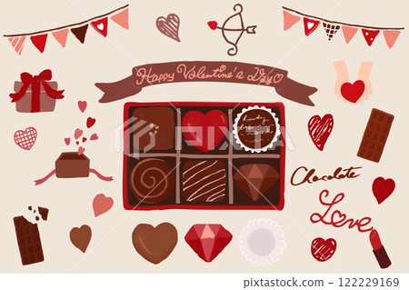 情人節手繪可愛裝飾插畫套裝-巧克力禮物花環 122229169