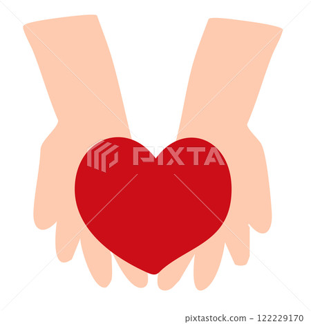 雙手捧著一顆紅心的手繪插畫 122229170