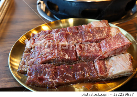 Korean traditional BBQ food. raw beef ribs 122229657