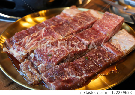 Korean traditional BBQ food. raw beef ribs 122229658