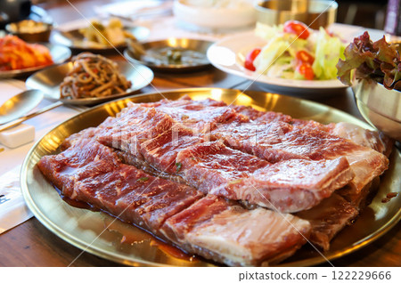 Korean traditional BBQ food. raw beef ribs 122229666