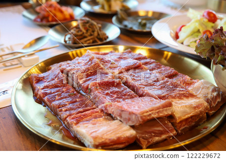 Korean traditional BBQ food. raw beef ribs 122229672