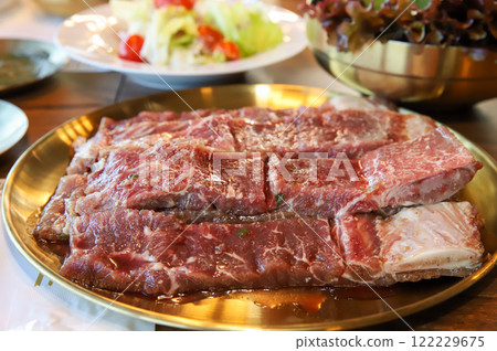 Korean traditional BBQ food. raw beef ribs 122229675