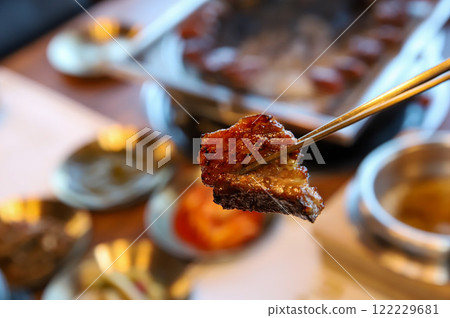 Korean traditional BBQ food. raw beef ribs 122229681