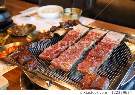 Korean traditional BBQ food. raw beef ribs 122229684