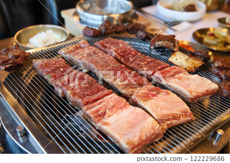 Korean traditional BBQ food. raw beef ribs 122229686